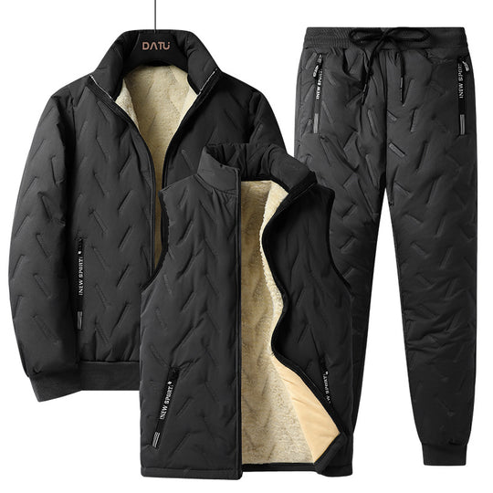 Herren Dreiteiliges gestepptes Winter-Set mit Teddyfutter — Stehkragenjacke, wattierte Weste & Thermohose Nord Taschen