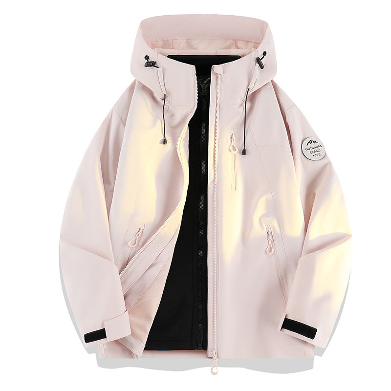 Damen Leichte wasserdichte Kapuzenjacke mit Teddy‑Charm und verdeckten Reißverschlusstaschen Nord Taschen