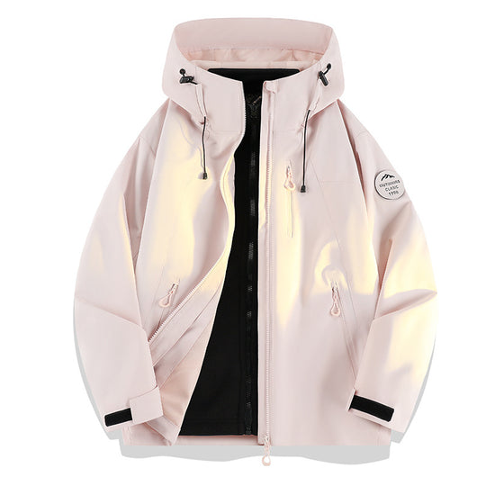 Damen Leichte wasserdichte Kapuzenjacke mit Teddy‑Charm und verdeckten Reißverschlusstaschen Nord Taschen