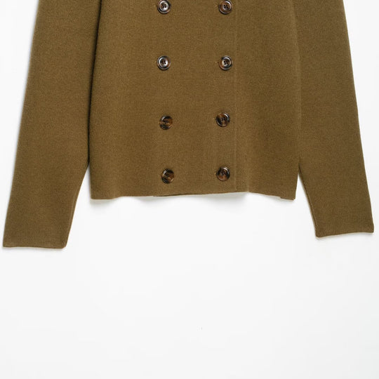 Damen Doppelreihige Cropped Strickjacke mit Stehkragen Nord Taschen