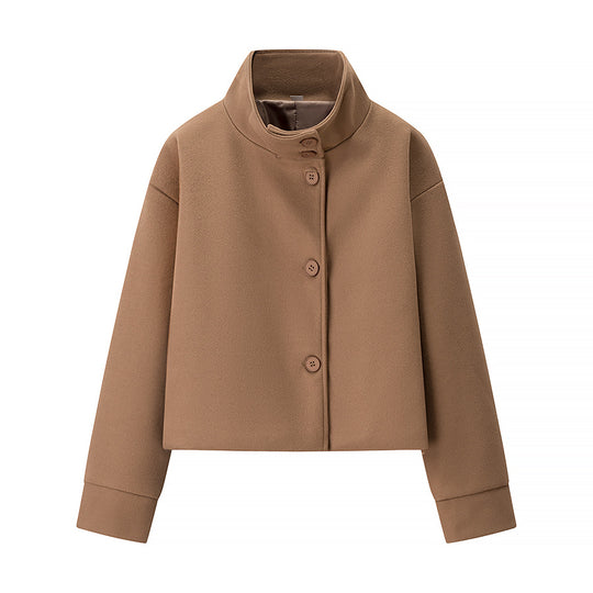 Damen Kurzjacke Boxy Wollmix mit Stehkragen, Oversize-Ärmeln und Knopfleiste Nord Taschen