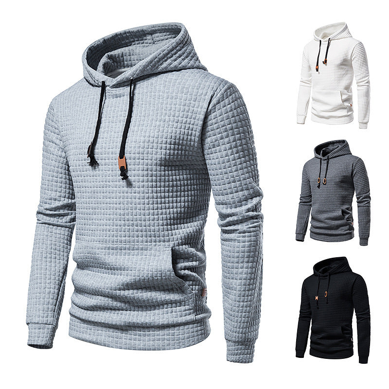 Herren strukturierter Kapuzenpullover mit wattierter Karo Steppstruktur und Kängurutasche Nord Taschen