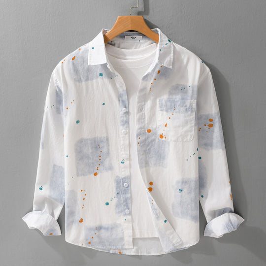 Herren Leichtes Baumwollhemd Relaxed‑Fit mit künstlerischem Sprenkel‑ und Aquarellpatch-Print Nord Taschen