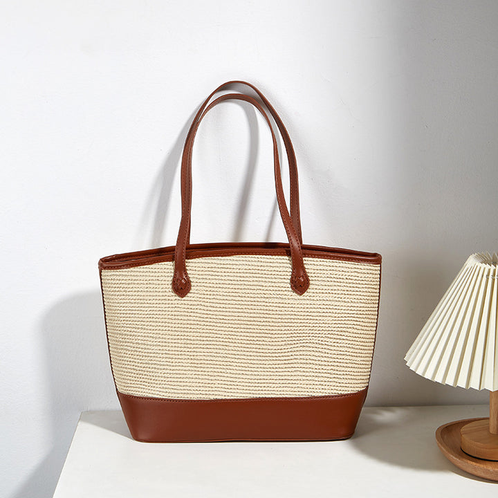 Damen Einkaufstasche aus strapazierfähigem, geflochtenem Material mit eleganten Lederakzenten Nord Taschen