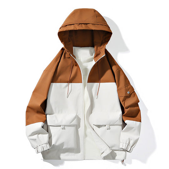 Unisex Leichte Kapuzen-Windjacke im Colorblock-Utility-Stil mit Großtaschen und Kordelzug Nord Taschen