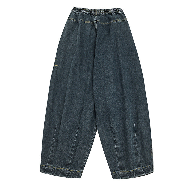Damen Weite Denim‑Hose mit Kellerfalten, elastischem Bund und legerer Silhouette Nord Taschen