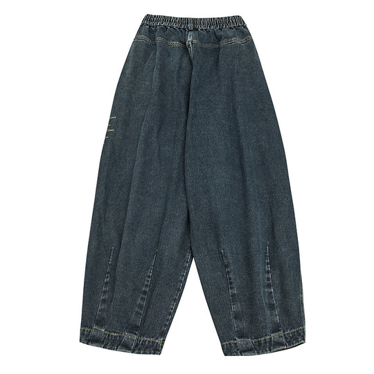 Damen Weite Denim‑Hose mit Kellerfalten, elastischem Bund und legerer Silhouette Nord Taschen