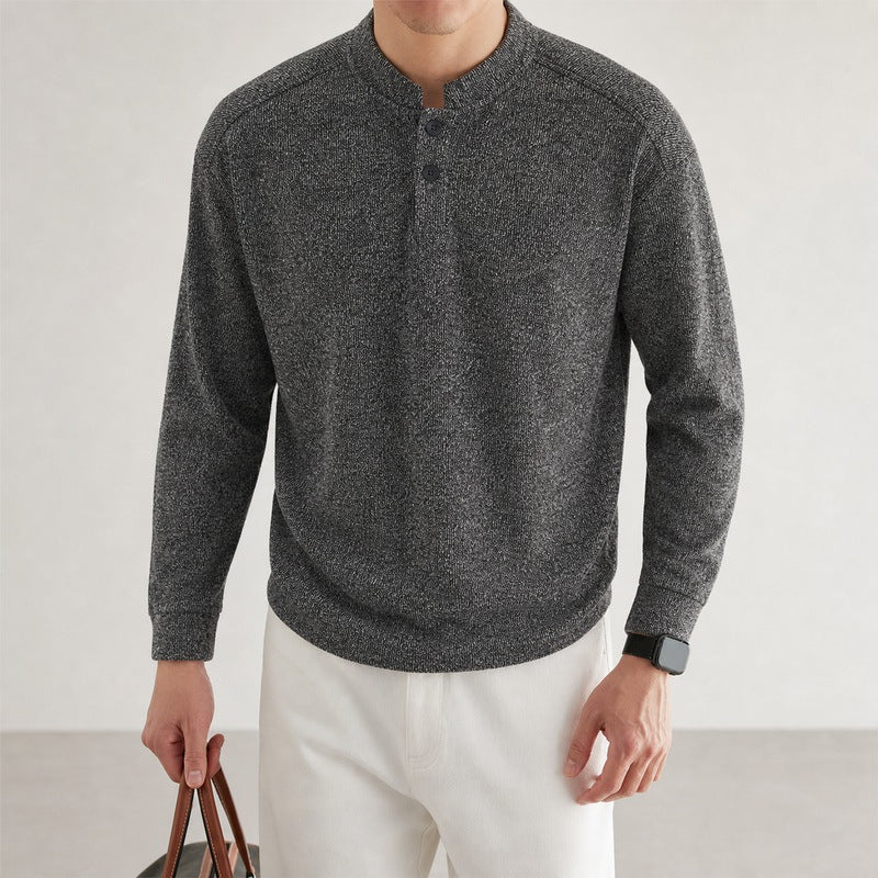 Herren Langarm Waffelstrick-Henley-Pullover mit Knopfleiste Nord Taschen