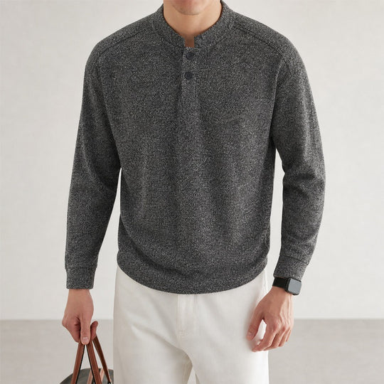 Herren Langarm Waffelstrick-Henley-Pullover mit Knopfleiste Nord Taschen