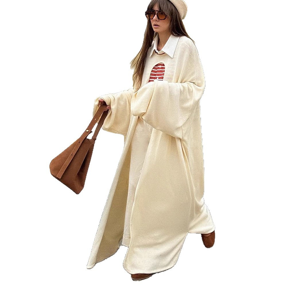 Damen Oversize Cape-Strickjacke mit weiten Trompetenärmeln und offenem Frontdesign Nord Taschen