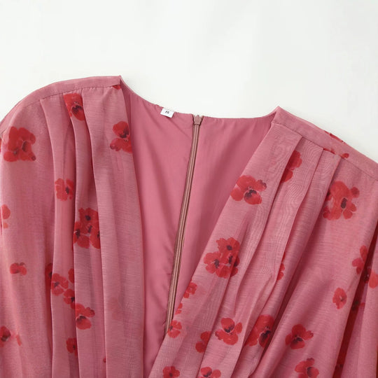 Damen Chiffon-Minikleid mit plissiertem Dekolleté, transparenten Volantärmeln und ausgestelltem Saum Nord Taschen