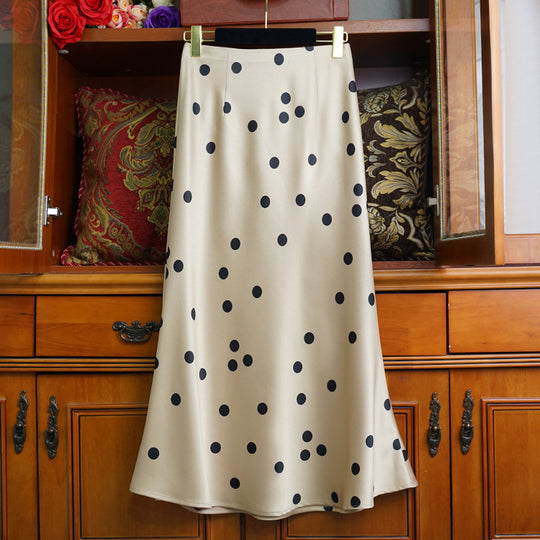 Damen Midirock aus fließendem Satin mit taillenhoher A‑Linie und Punktmuster Nord Taschen