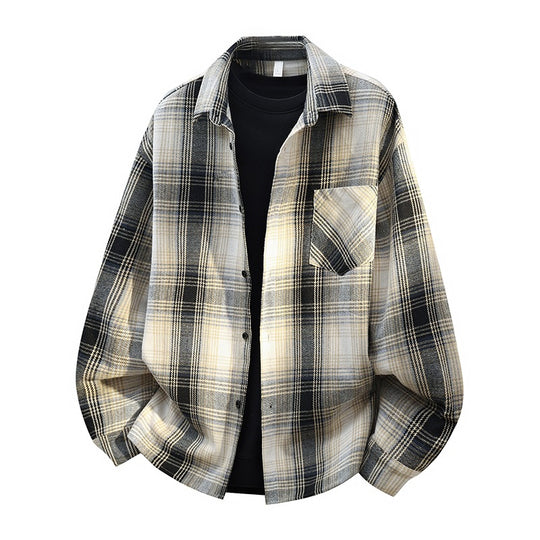 Herren Oversize karierte Flanellhemdjacke mit Brusttasche & abgerundetem Saum Nord Taschen