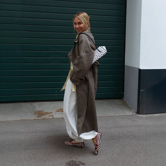 Damen Oversize Mantel im Glencheck mit weitem Revers und fallender Schulterpartie Nord Taschen