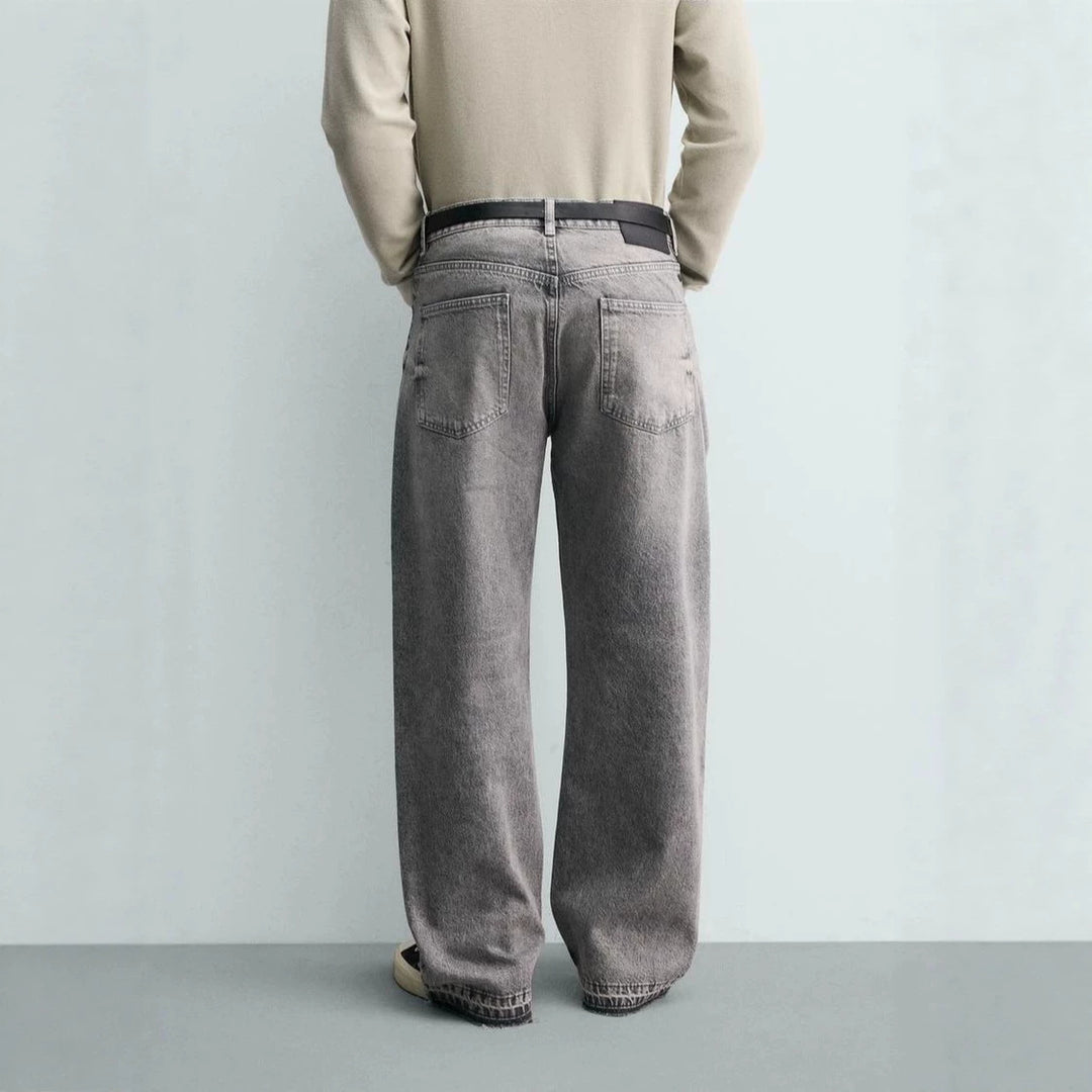 Herren Gerade geschnittene Jeans mit hoher Leibhöhe und Vintage‑Washed-Effekt Nord Taschen