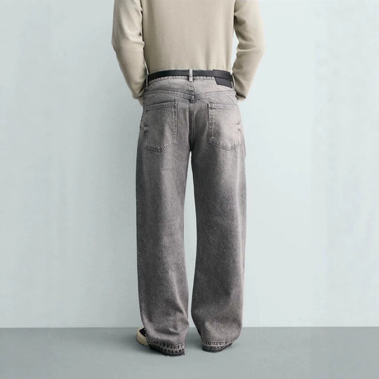 Herren Gerade geschnittene Jeans mit hoher Leibhöhe und Vintage‑Washed-Effekt Nord Taschen