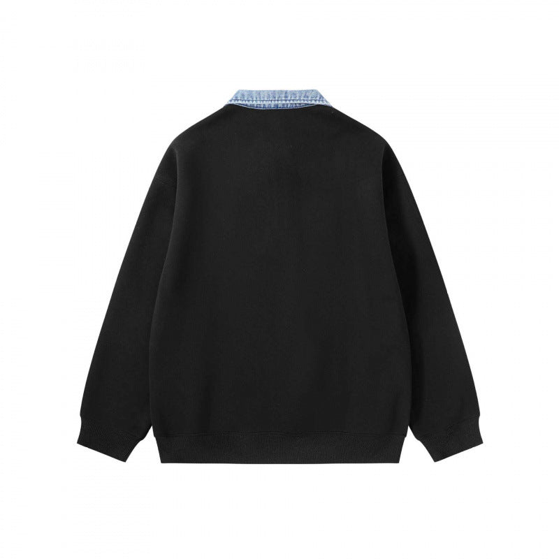 Unisex Oversize-Halbzip-Sweatshirt mit kontrastierendem Jeanskragen Nord Taschen