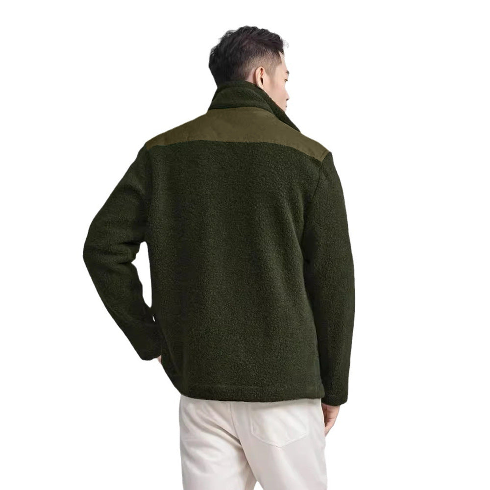 Herren Fleece-Bomberjacke mit Stehkragen, Kontrastpasse und Reißverschluss Nord Taschen