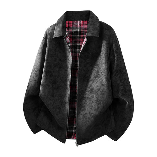 Herren Oversize Hemdjacke im Wildleder-Look mit karierter Flanell-Innenfütterung Nord Taschen