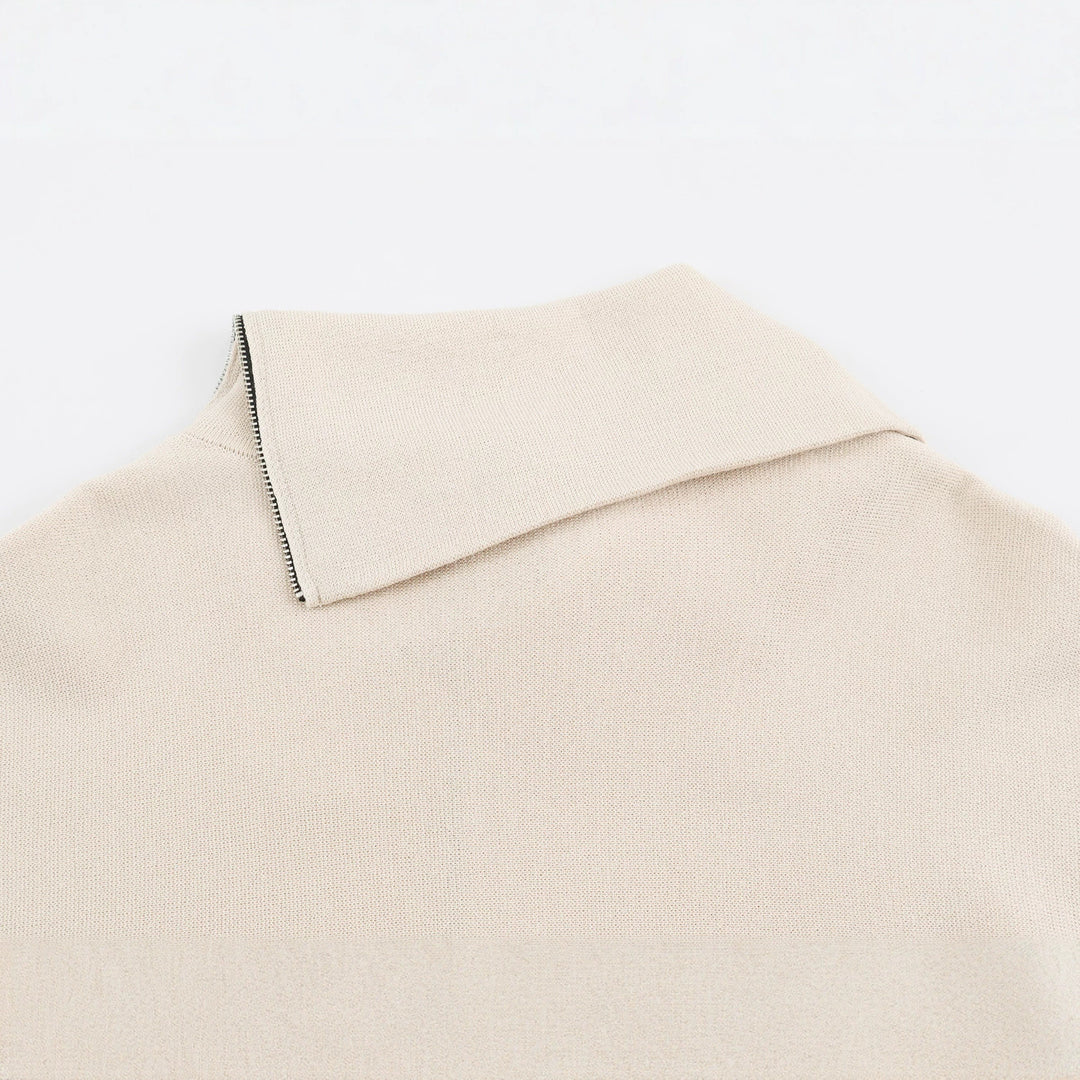 Damen Asymmetrischer Feinstrick-Pullover mit Schalkragen, Schulterreißverschluss und Zipper-Ärmel Nord Taschen