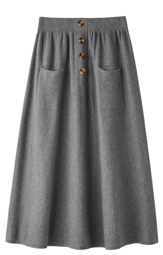 Damen Midirock aus Wollmix mit A‑Linie, elastischem Rippbund, Zierriegel‑Knopfleiste und aufgesetzten Taschen Nord Taschen