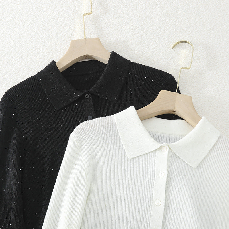 Damen Feinstrick-Cardigan mit Polokragen, Knopfleiste und dezentem Glitzereffekt Nord Taschen