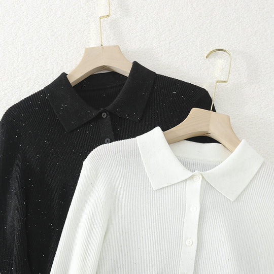 Damen Feinstrick-Cardigan mit Polokragen, Knopfleiste und dezentem Glitzereffekt Nord Taschen