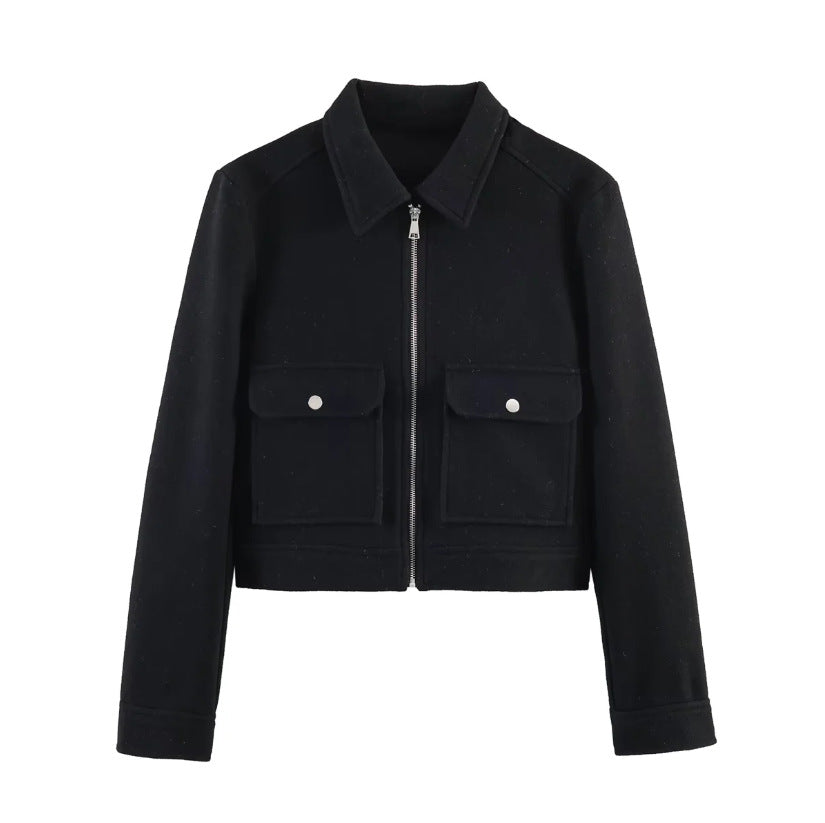 Damen 70+ kurze Wollmix‑Blousonjacke mit Reißverschluss, Hemdkragen und Pattentaschen Nord Taschen
