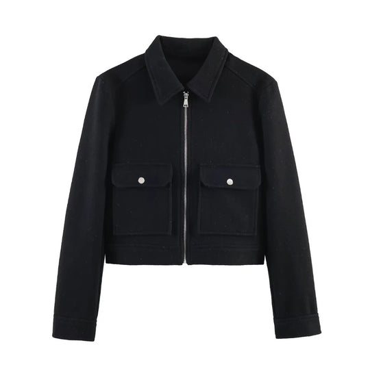 Damen 70+ kurze Wollmix‑Blousonjacke mit Reißverschluss, Hemdkragen und Pattentaschen Nord Taschen
