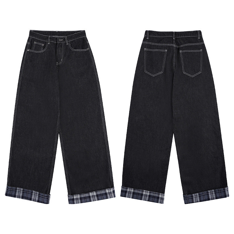 Herren Extraweite Denim-Palazzo-Jeans mit umgeschlagenem Karobündchen und sichtbarer Nahtführung Nord Taschen