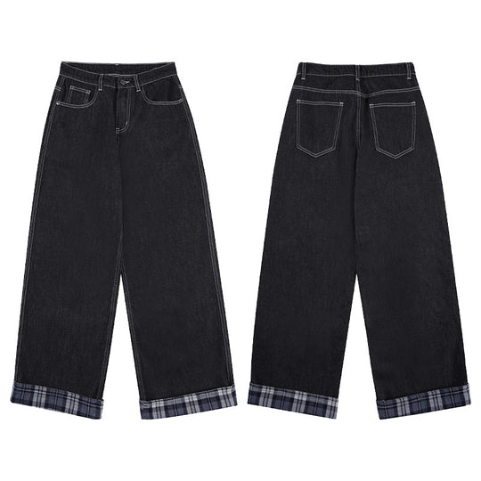 Herren Extraweite Denim-Palazzo-Jeans mit umgeschlagenem Karobündchen und sichtbarer Nahtführung Nord Taschen