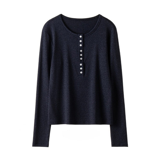 Damen Langärmeliges Henley-Shirt aus feinem Jersey mit dekorativer Knopfleiste Nord Taschen