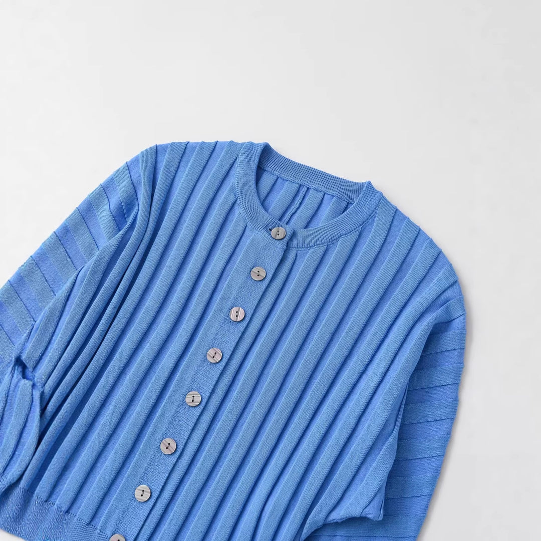 Damen Gerippte Strick-Cardigan mit Ballonärmeln und durchgehender Knopfleiste Nord Taschen