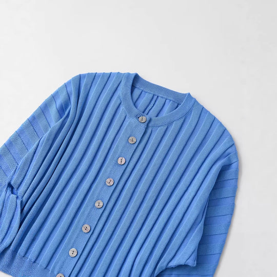 Damen Gerippte Strick-Cardigan mit Ballonärmeln und durchgehender Knopfleiste Nord Taschen
