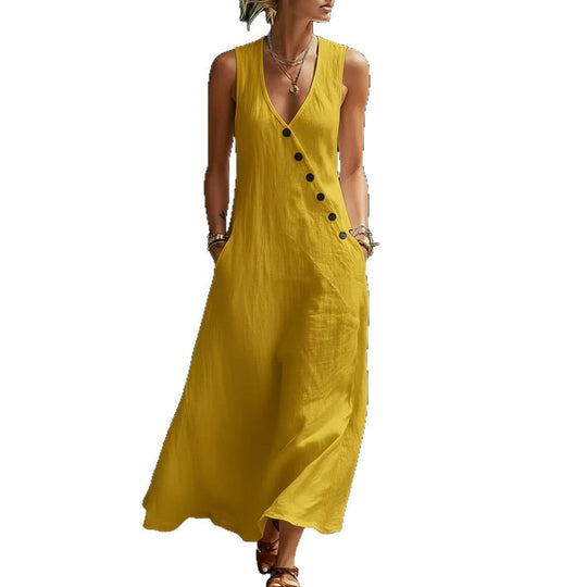 Damen Langarmkleid mit seitlichem Schlitz und Knopfdetails
