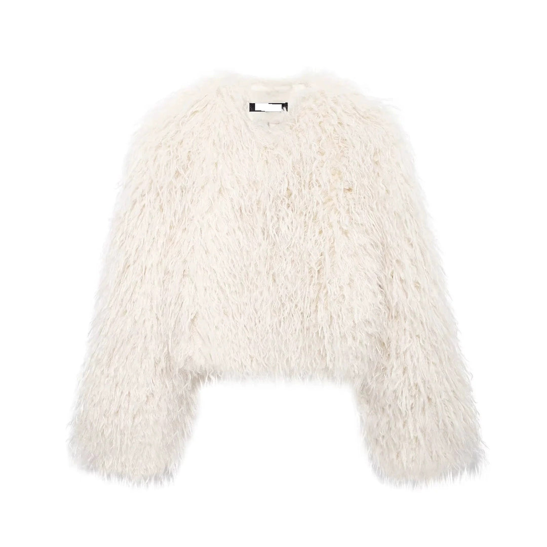 Damen Kurzgeschnittene Bolerojacke aus langfaserigem Kunstpelz mit Shaggy‑Textur Nord Taschen