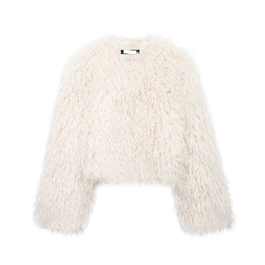 Damen Kurzgeschnittene Bolerojacke aus langfaserigem Kunstpelz mit Shaggy‑Textur Nord Taschen