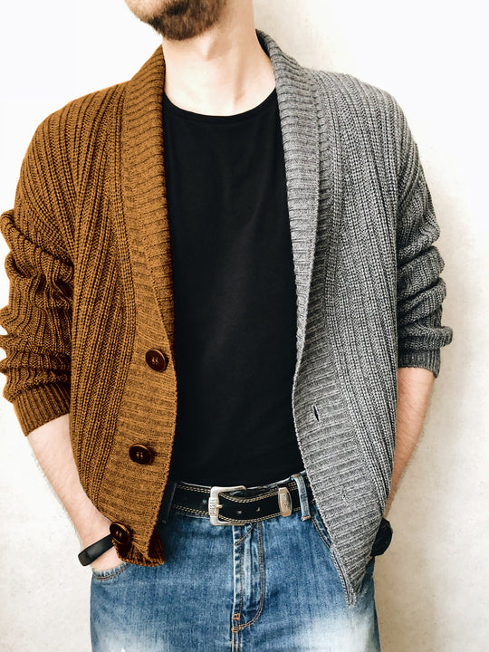Herren Grobstrick-Cardigan mit Schalkragen, Rippstruktur und markanten Knöpfen Nord Taschen