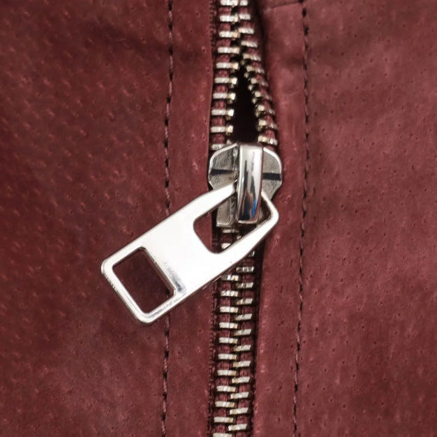 Damen Kurz geschnittene Wildlederjacke im Bomberstil mit Stehkragen, gerafftem Saum und Eingrifftaschen Nord Taschen