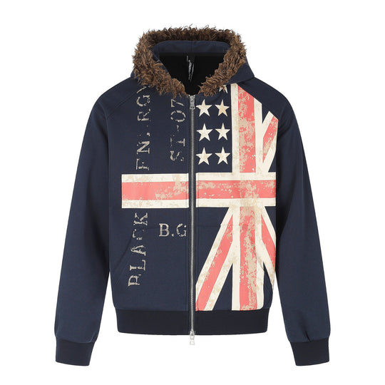 Herren Kapuzenjacke mit Kunstfellbesatz, Reißverschluss und Vintage‑Flaggenprint Nord Taschen