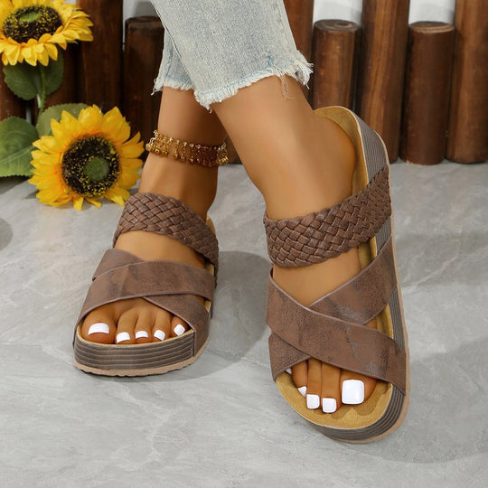 Damen Bequeme Zehentrenner-Sandalen mit geflochtenem Riemendesign und rutschfester Sohle