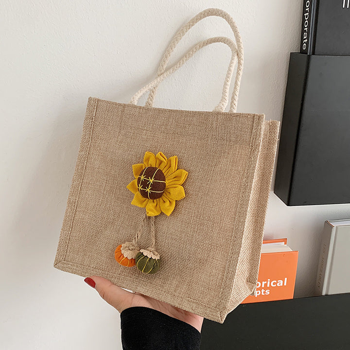 Damen Jute-Tasche mit buntem Blumenapplikation Nord Taschen