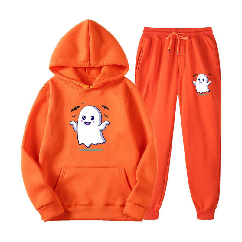 Unisex kuscheliger Kapuzenpullover und Jogginghose Set mit Halloween-Geistprint Nord Taschen