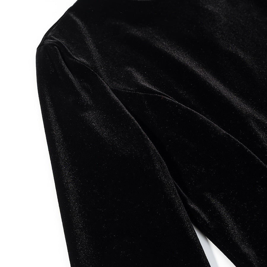 Damen Samtbluse mit Spitzen-Insert und asymmetrischem Spitzensaum Nord Taschen