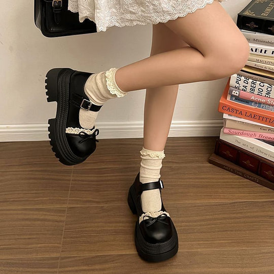 Damen Modische Mary Jane Schuhe mit dekorativer Schleife und robuster Plateau-Sohle