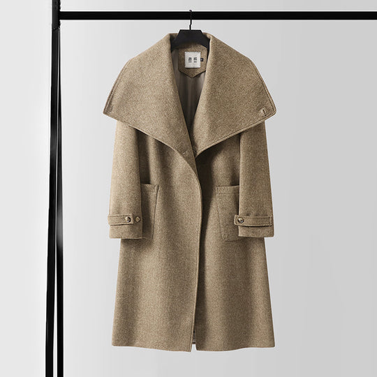 Damen Oversized Wollmix-Mantel mit weitem Schalkragen und aufgesetzten Taschen Nord Taschen