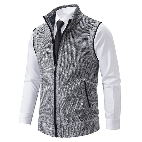 Herren Ärmellose Mélange‑Strickweste mit Stehkragen, durchgehendem Reißverschluss und Eingrifftaschen Nord Taschen