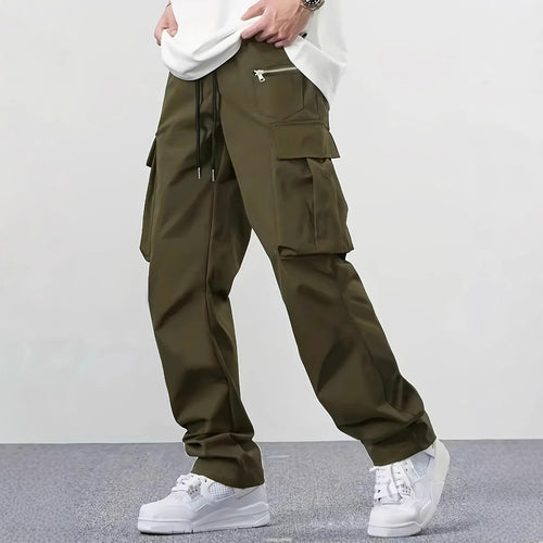 Herren Weite technische Cargohose mit großen Klapp- und Reißverschlusstaschen und Kordelzugbund Nord Taschen