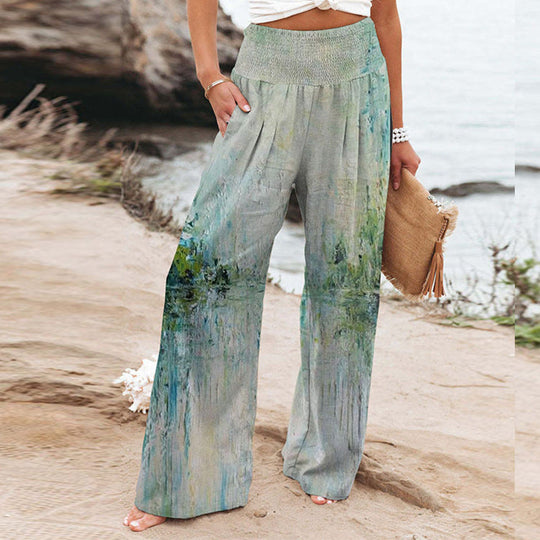 Damen Palazzo-Hose mit floralem Motiv und elastischem Bund