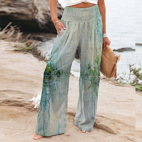 Damen Palazzo-Hose mit floralem Motiv und elastischem Bund